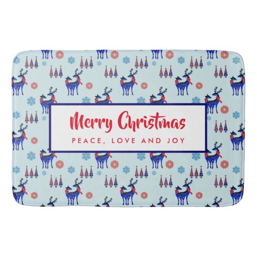 Rentiere, Weihnachtsbäume und Schneeflocken-Muster Badematte (Vorderseite)