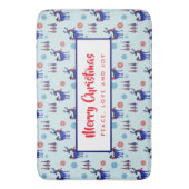 Rentiere, Weihnachtsbäume und Schneeflocken-Muster Badematte (Vorderseite Vertikal)