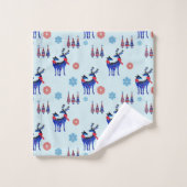 Rentiere, Weihnachtsbäume und Schneeflocken-Muster Badhandtuch Set (Waschlappen)