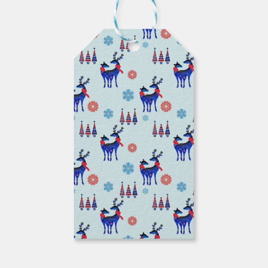 Rentiere, Weihnachtsbäume und Schneeflocken-Muster Geschenkanhänger (Rückseite)