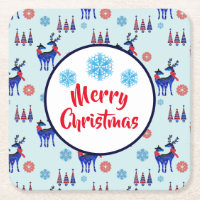 Rentiere, Weihnachtsbäume und Schneeflocken-Muster