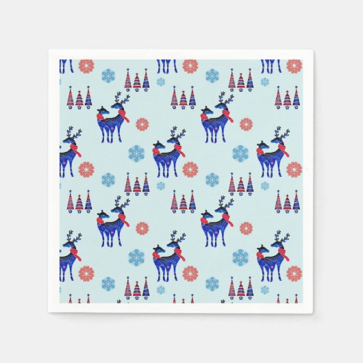 Rentiere, Weihnachtsbäume und Schneeflocken-Muster Serviette (Vorderseite)