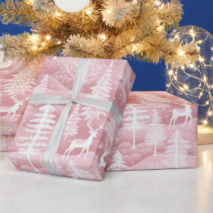Rentiere Weihnachtsbaumen Rosa und Weiße Weihnacht Geschenkpapier