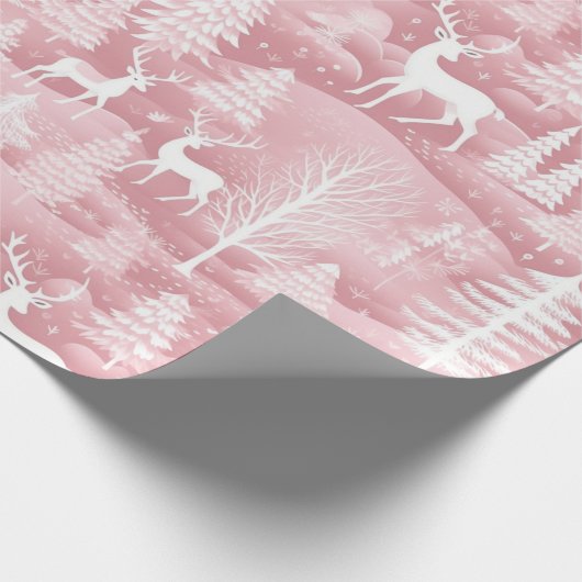 Rentiere Weihnachtsbaumen Rosa und Weiße Weihnacht Geschenkpapier (Ecke)