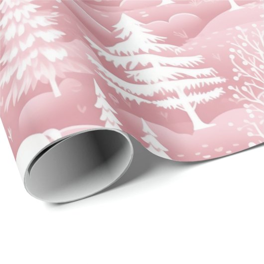 Rentiere Weihnachtsbaumen Rosa und Weiße Weihnacht Geschenkpapier (Rolleneckpunkt)