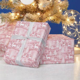 Rentiere Weihnachtsbaumen Rosa und Weiße Weihnacht Geschenkpapier