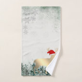 Rentiere, Weihnachtsmannmütze, Schneeflocken, Wald Badhandtuch Set (Handtuch)