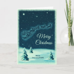 Rentiere ziehen den Weihnachtsmann Karte