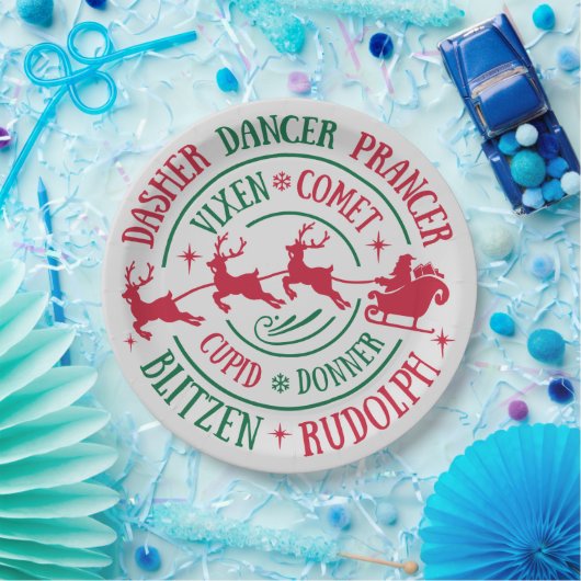 Rentierernamen Runde Word Art Pappteller (Party)