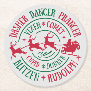 Rentierernamen Runde Word Art Runder Pappuntersetzer