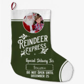 RentierExpress von Santa Name & Foto Green Großer Weihnachtsstrumpf (Vorderseite)