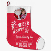 RentierExpress von Santa Name & Foto Red Großer Weihnachtsstrumpf (Vorderseite)