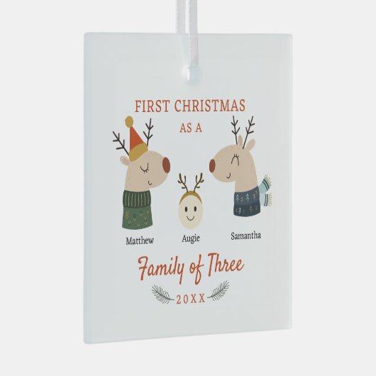Rentierfamilie drei erste Weihnachten Ornament Aus Glas (Vorderseite Rechts)