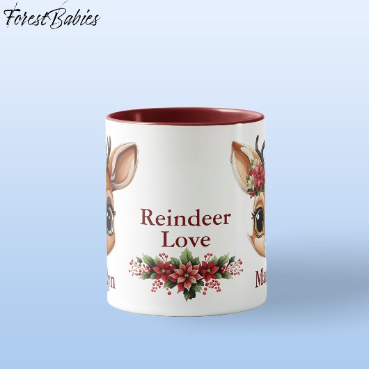 Rentierfisch Liebe, Blumentier Hirsche Doe Poinset Tasse