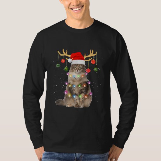 Rentierfisch Norwegische Waldkatze Weihnachtsmannm T-Shirt (Vorderseite)