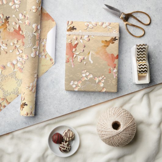 Rentierfische Schneeflocken auf Rose Gold Geschenkpapier (Kunsthandwerk)