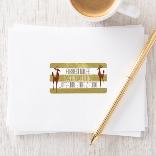 Rentiergold und weiß gestreift eleganter Winter Adressaufkleber (Insitu)