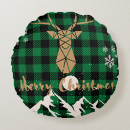 Rentiergrün Karierter Weihnachtsbaum Kissen