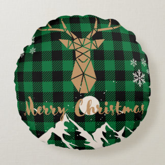 Rentiergrün Karierter Weihnachtsbaum Kissen