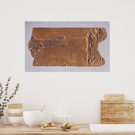 Rentierhorn, mit Hirsch geschnitzt und springend Poster (Küche)