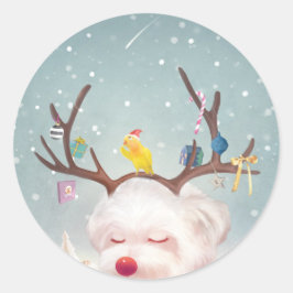Rentierhund mit Weihnachtsschmuck Runder Aufkleber