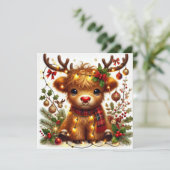 Rentierkühe mit Weihnachtsbeleuchtung Feiertagskarte (Stehend Vorderseite)