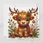 Rentierkühe mit Weihnachtsbeleuchtung Feiertagskarte (Vorderseite)