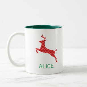 Rentierrote Schneeflocken personalisierte Weihnach Zweifarbige Tasse
