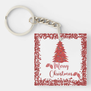 Rentierroter Glitzer - frohe Weihnachten Schlüsselanhänger