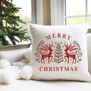 Rentiers Frohe Weihnachten Red & Brown Nordic Kissen