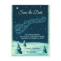 Rentiers Pulling Santa Claus Xmas Save the Date
