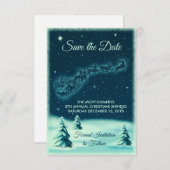 Rentiers Pulling Santa's Sleigh im nächtlichen Him Save The Date (Vorne/Hinten)