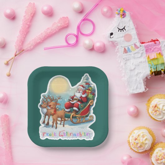 Rentierschlitten mit Rudi -  Pappteller (Party)