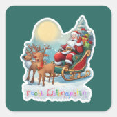 Rentierschlitten mit Rudi - Quadratischer Aufkleber (Vorderseite)