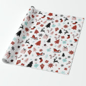 Rentierschlitten Weihnachtskiefern Geschenkpapier (Ungerollt)