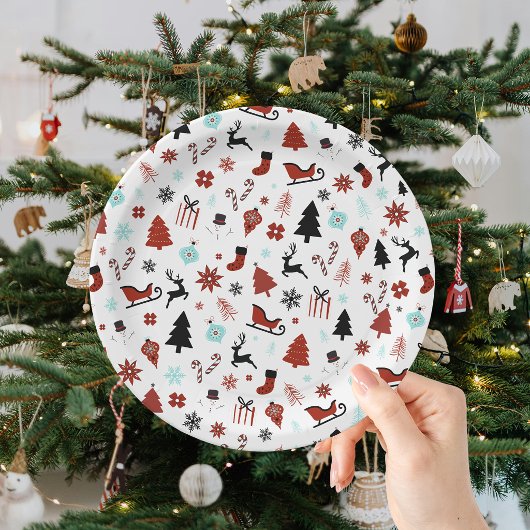 Rentierschlitten Weihnachtskiefern Pappteller