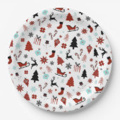 Rentierschlitten Weihnachtskiefern Pappteller (Vorderseite)