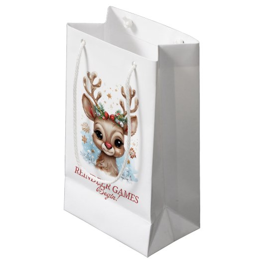 Rentierspiele beginnen! Holiday Gift Bag Kleine Geschenktüte (Vorderseite Schrägansicht)