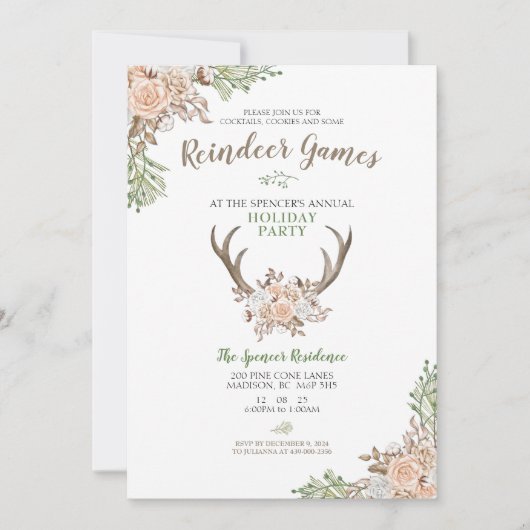 Rentierspiele Feiertag Einladung (Vorderseite)