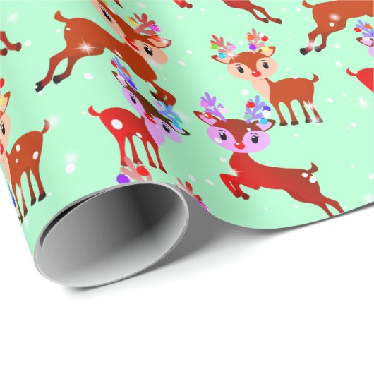 Rentiersprancing springen niedlich bezaubernd geschenkpapier (Rolleneckpunkt)