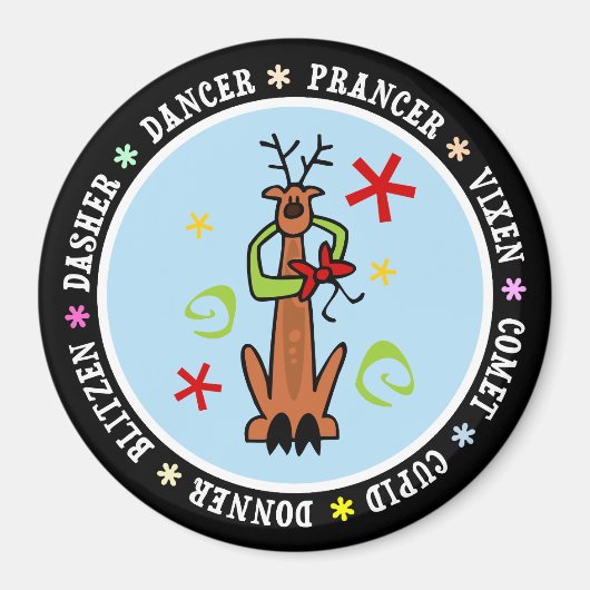 Rentierstars & Wirbel Cartoon Magnet (Vorne)