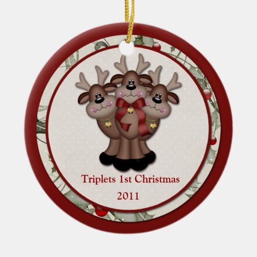 Rentiertriplets 1. Weihnachtsfeier Keramikornament (Vorne)
