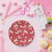 Rentiervogel, gemusterter roter Papierschild Pappteller (Party)