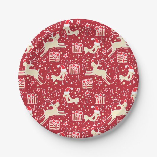 Rentiervogel, gemusterter roter Papierschild Pappteller (Vorderseite)