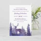 Rentierwasserfarbe Lila | Winterhochzeit Einladung (Stehend Vorderseite)