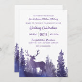 Rentierwasserfarbe Lila | Winterhochzeit Einladung (Vorne/Hinten)