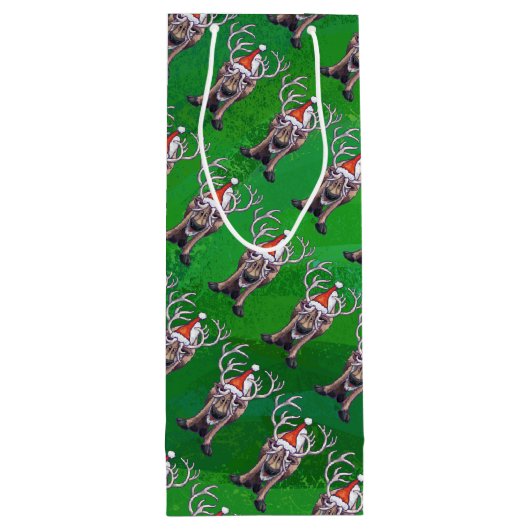 Rentierweihnachtsfest auf Green Geschenktüte Für Weinflaschen (Rückseite)