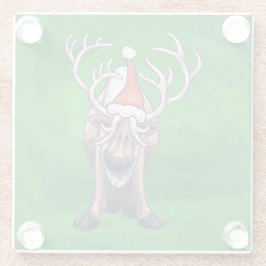 Rentierweihnachtsfest auf Green Glasuntersetzer (Rückseite)