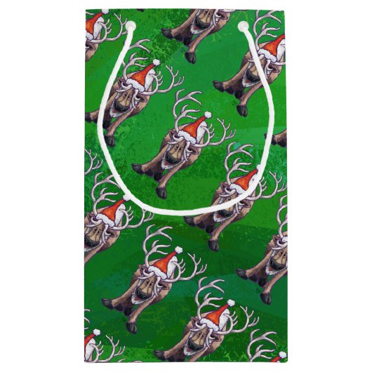 Rentierweihnachtsfest auf Green Kleine Geschenktüte (Rückseite)