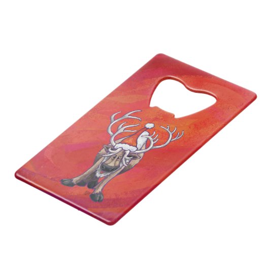 Rentierweihnachtsfest auf Green Kreditkarten Flaschenöffner (Vorderseite Schrägansicht)